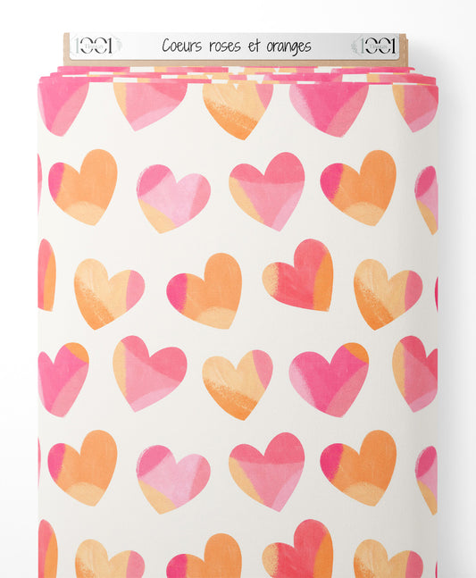 Tissu - Cœurs roses et oranges