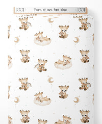 Tissu - Faons et ours sur fond blanc