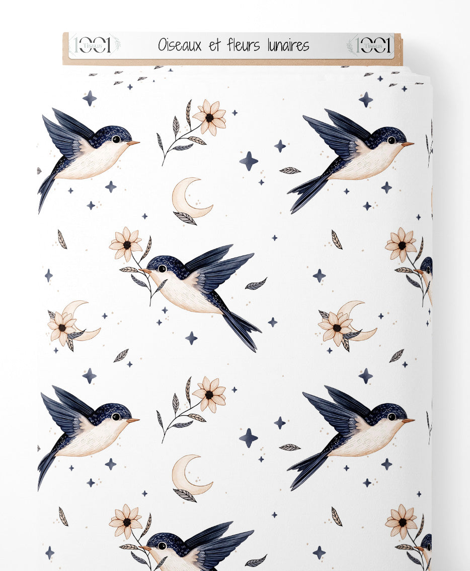 Tissu - Oiseaux et fleurs lunaires