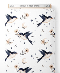 Tissu - Oiseaux et fleurs lunaires