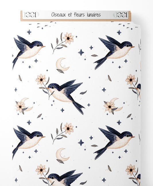 Tissu - Oiseaux et fleurs lunaires