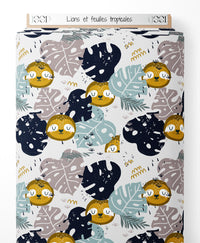 Tissu - Lions et feuilles tropicales