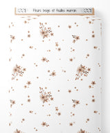 Tissu - Fleurs beige et feuilles marron
