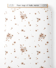 Tissu - Fleurs beige et feuilles marron