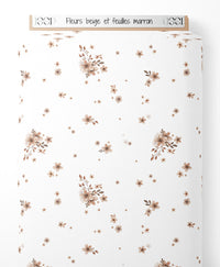 Tissu - Fleurs beige et feuilles marron