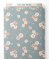 Tissu - Fleurs beige sur fond bleu