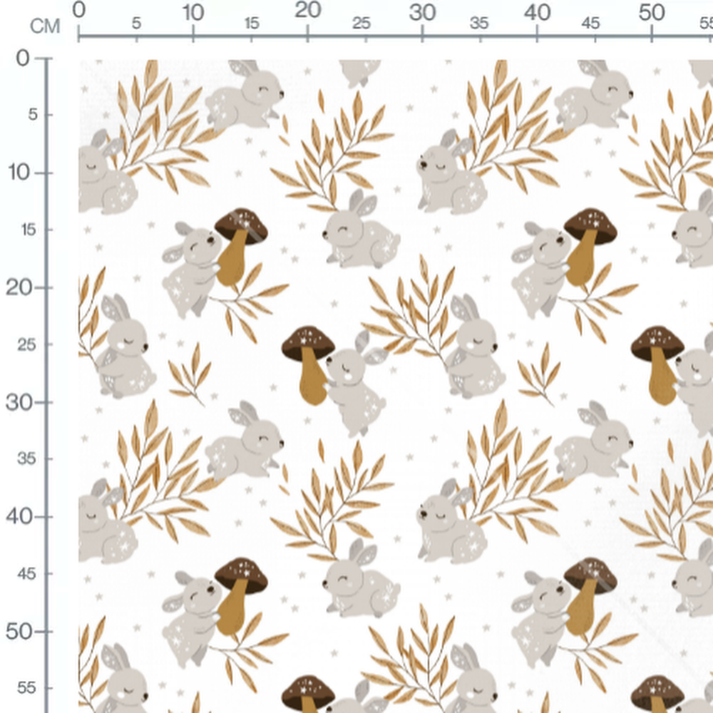 Tissu - Lapins et étoiles grises