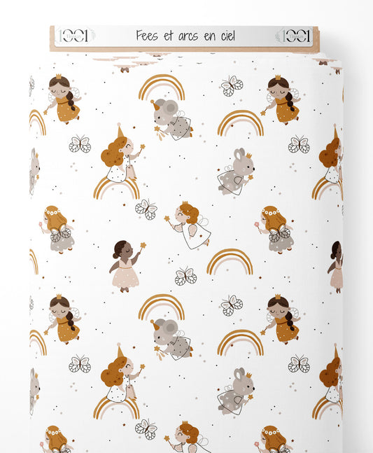 Tissu - Fées et arcs-en-ciel