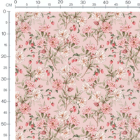 Tissu - Roses et baies sur fond rose
