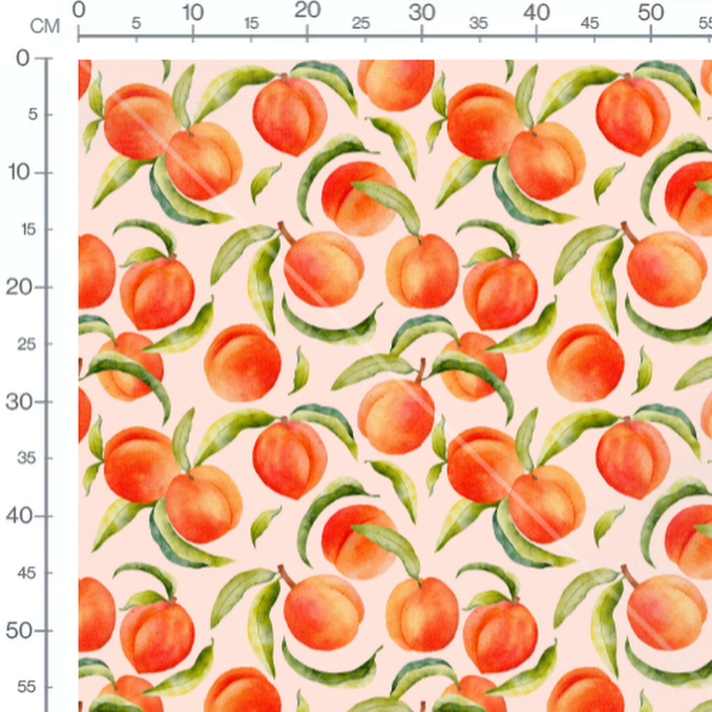 Tissu - Pêches orange sur rose pâle
