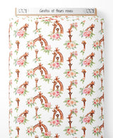 Tissu - Girafes et fleurs roses