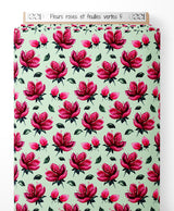 Tissu - Fleurs roses et feuilles vertes 5