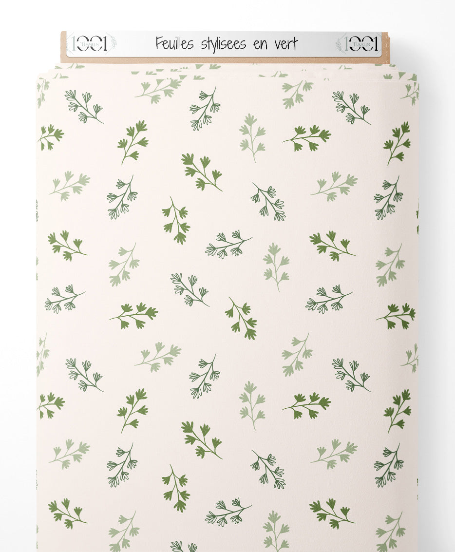 Tissu - Feuilles stylisées en vert