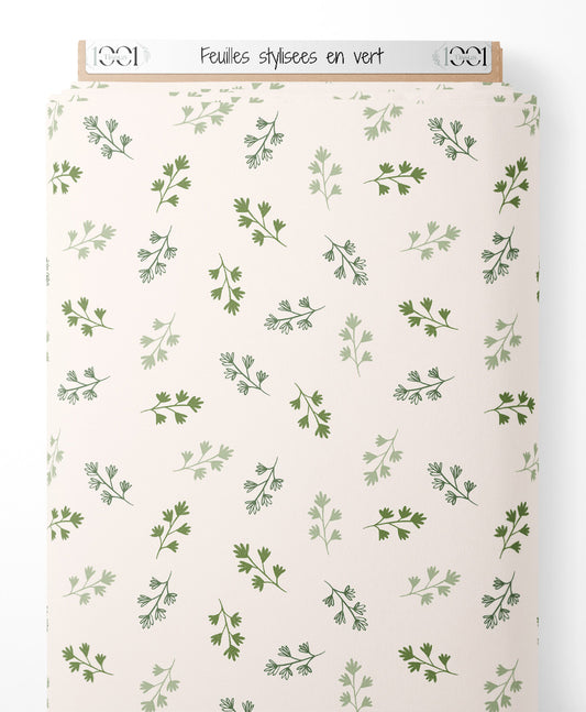Tissu - Feuilles stylisées en vert