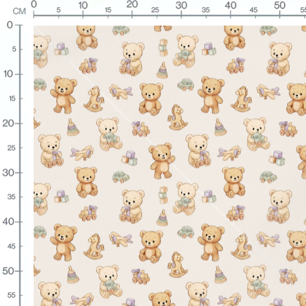 Tissu - Oursons bruns et jouets beige