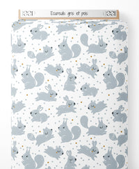 Tissu - Écureuils gris et pois
