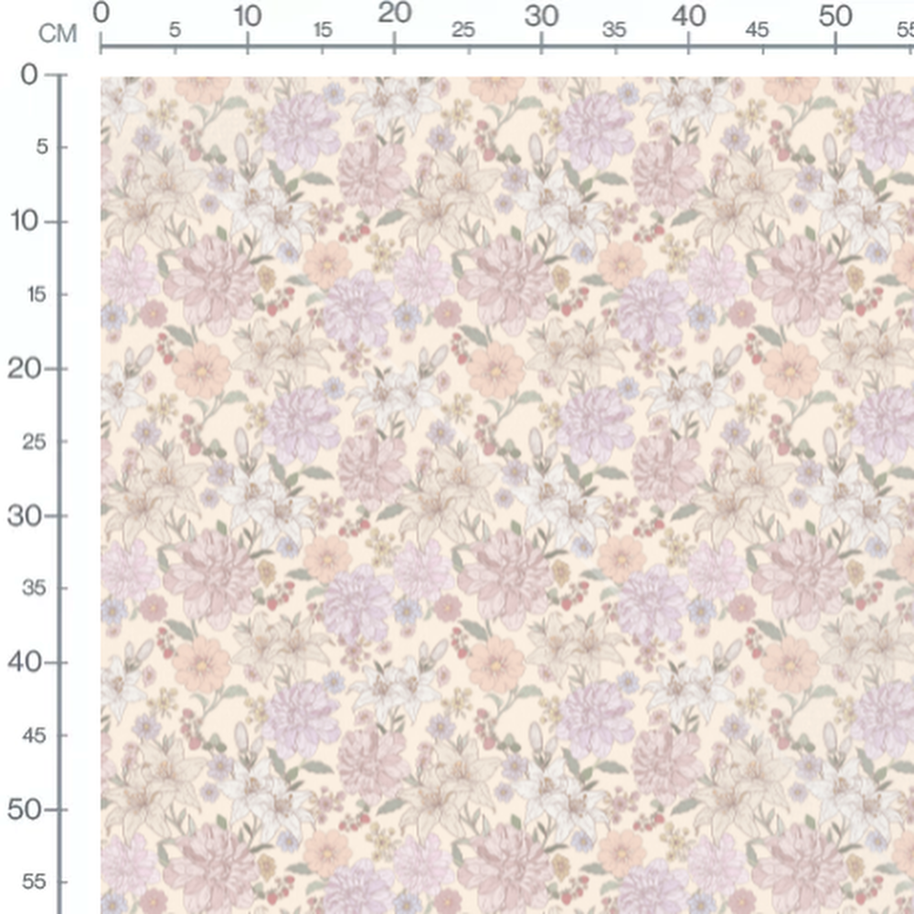 Tissu - Fleurs pastel et baies rouges 3