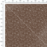 Tissu - Animaux blancs sur marron