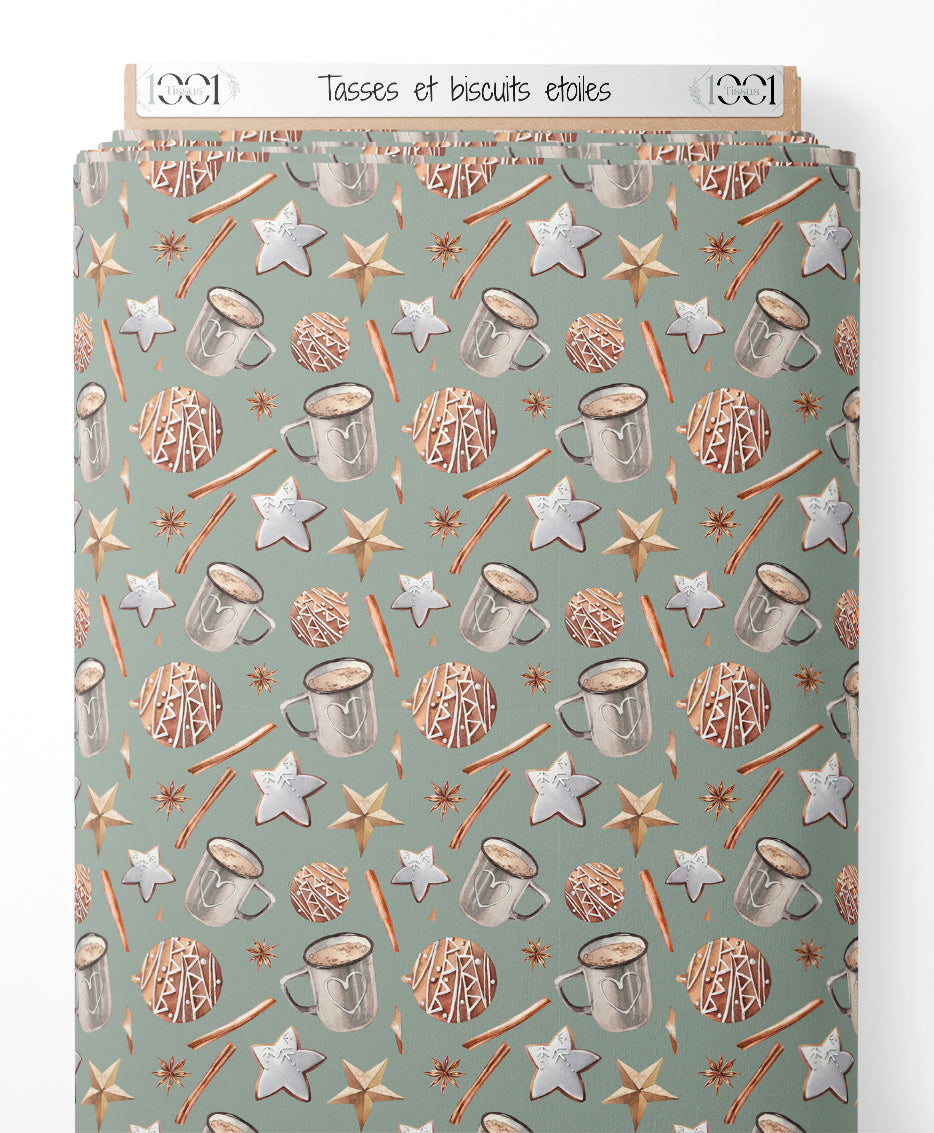 Tissu - Tasses et biscuits étoilés