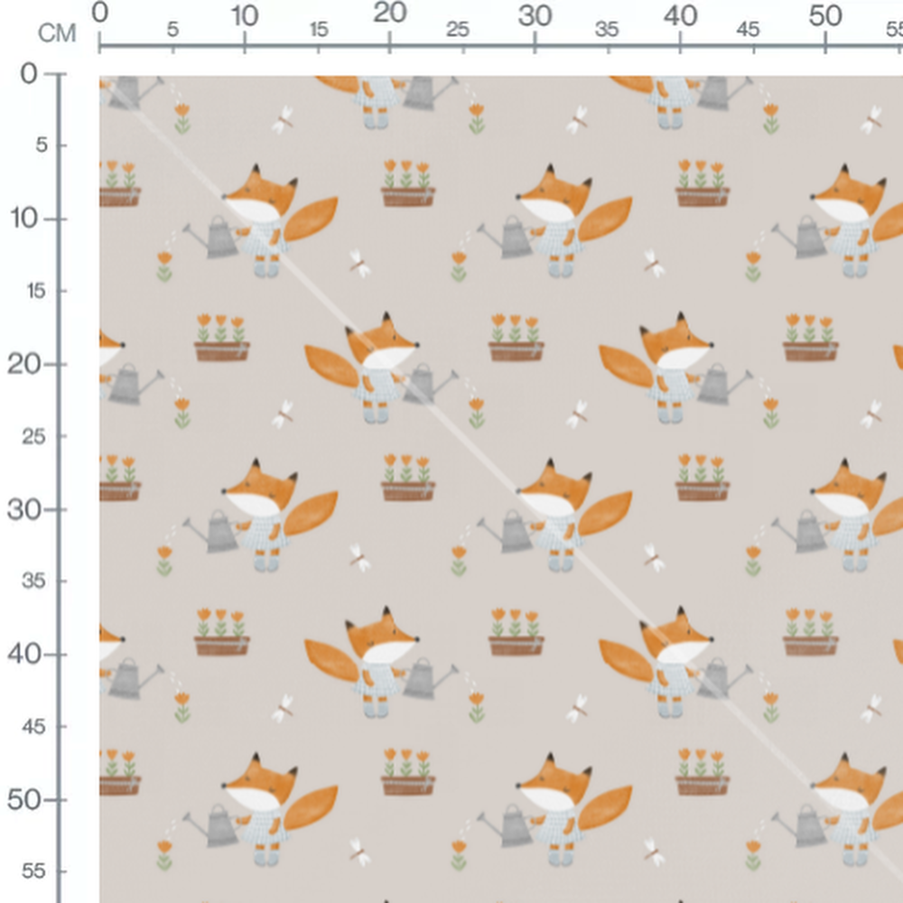 Tissu - Renard arrosoir et fleurs