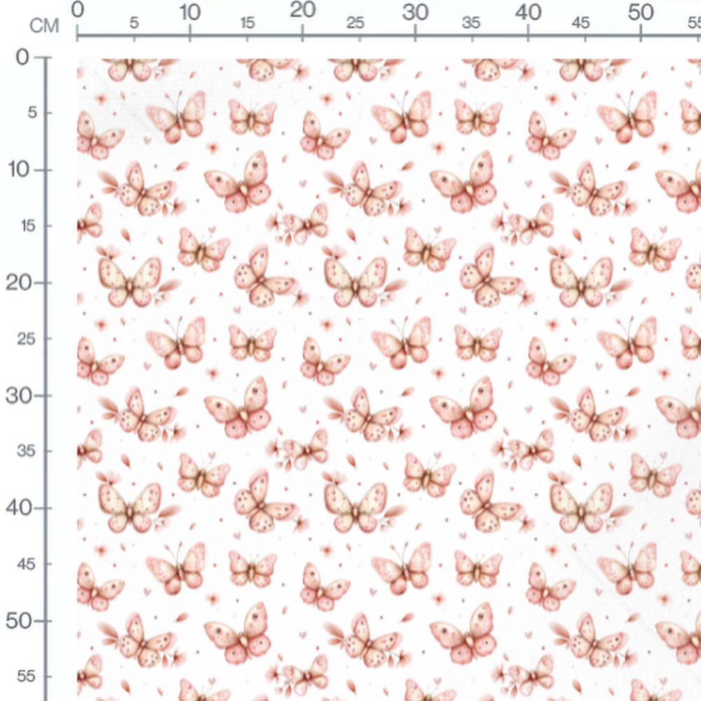 Tissu - Papillons roses et fleurs