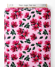 Tissu - Fleurs rouges sur fond rose
