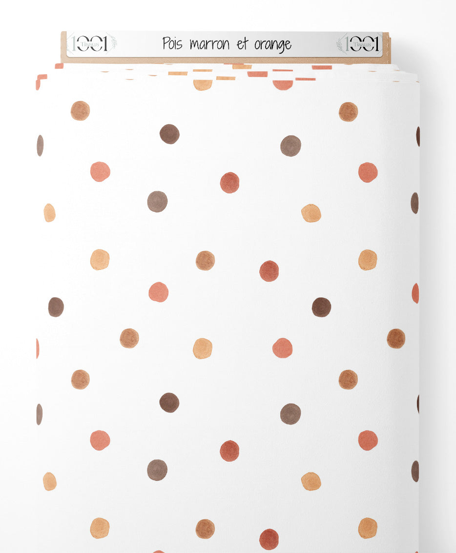 Tissu - Pois marron et orange