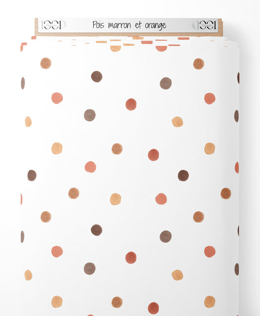 Tissu - Pois marron et orange