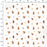 Tissu - Animaux marron et feuilles blanches