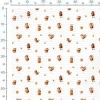 Tissu - Animaux marron et feuilles blanches