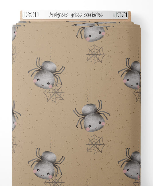 Tissu - Araignées grises souriantes