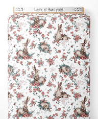 Tissu - Lapins et fleurs pastel