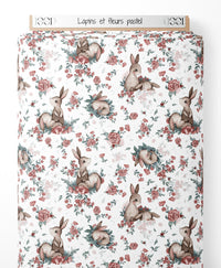 Tissu - Lapins et fleurs pastel
