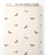 Tissu - Avions biplans sur fond beige