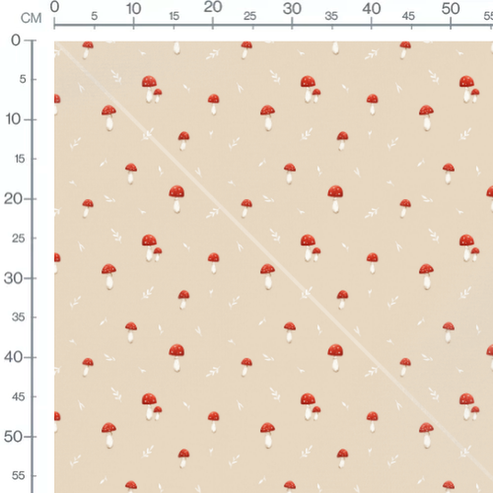 Tissu - Champignons et feuilles blanches 2
