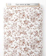 Tissu - Fleurs marron sur blanc