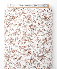Tissu - Fleurs marron sur blanc