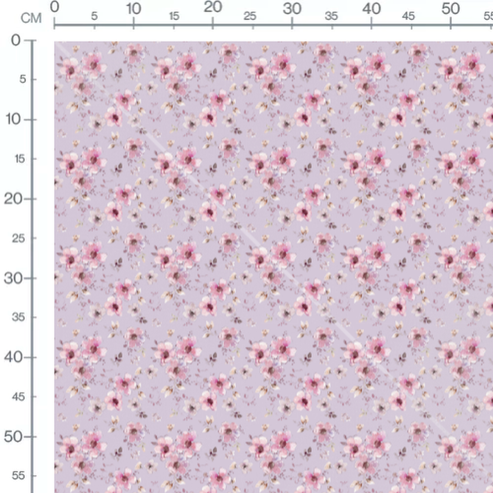 Tissu - Fleurs roses sur fond lavande