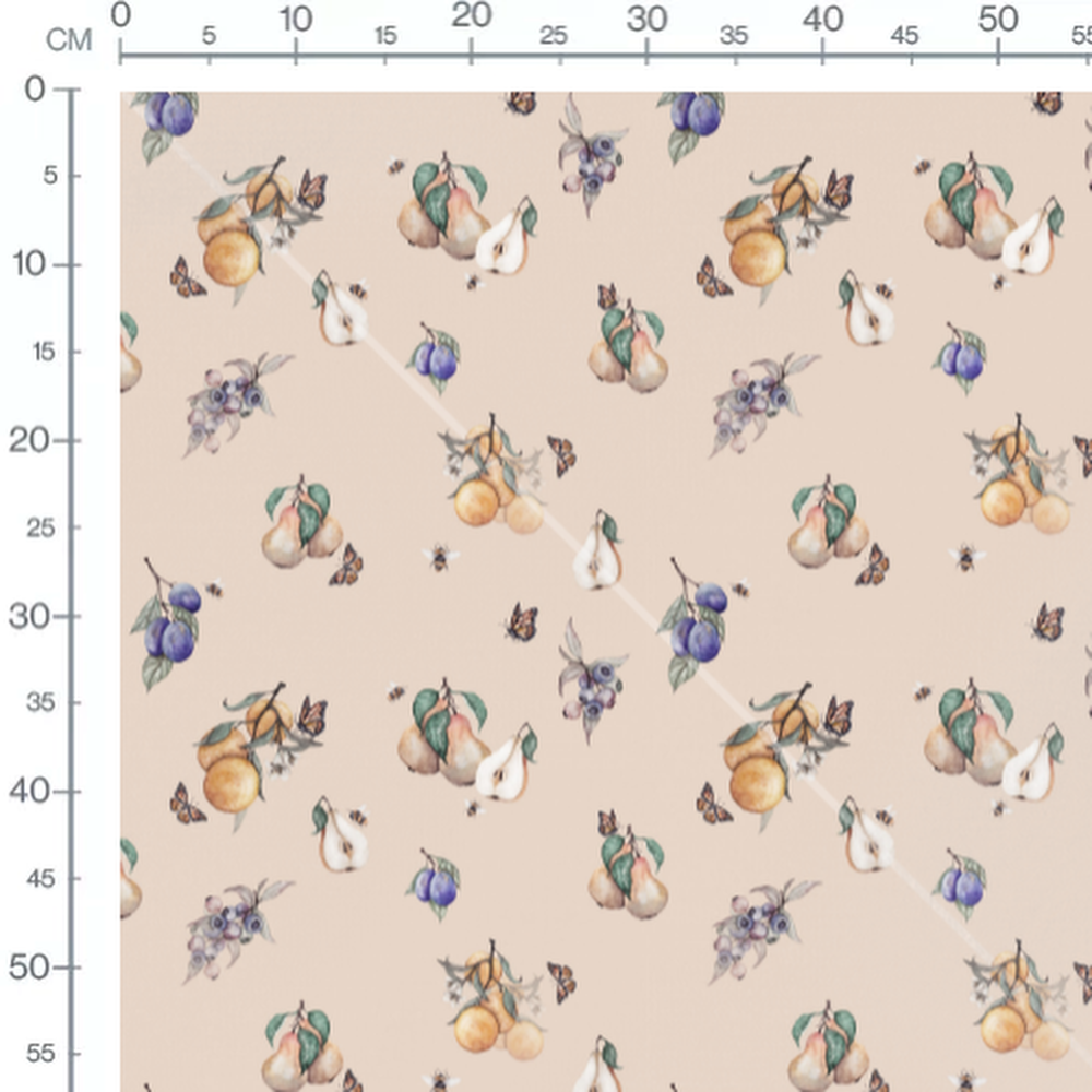 Tissu - Fruits et insectes beige