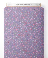 Tissu - Fleurs roses sur fond violet 2