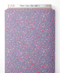 Tissu - Fleurs roses sur fond violet 2
