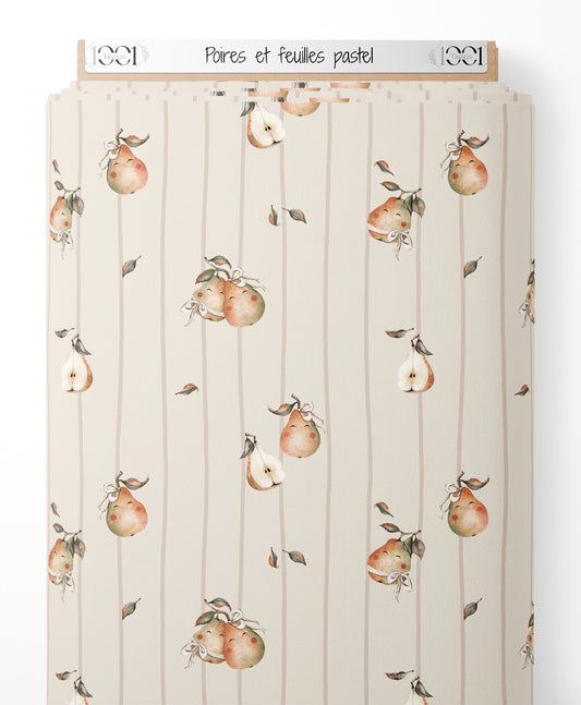 Tissu - Poires et feuilles pastel