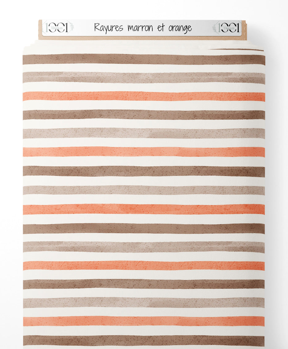 Tissu - Rayures marron et orange
