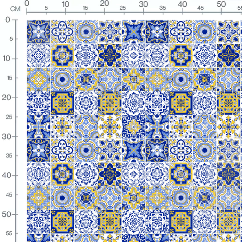 Tissu - Carreaux floraux stylisés