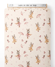 Tissu - Lapins en robe sur beige