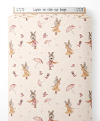 Tissu - Lapins en robe sur beige