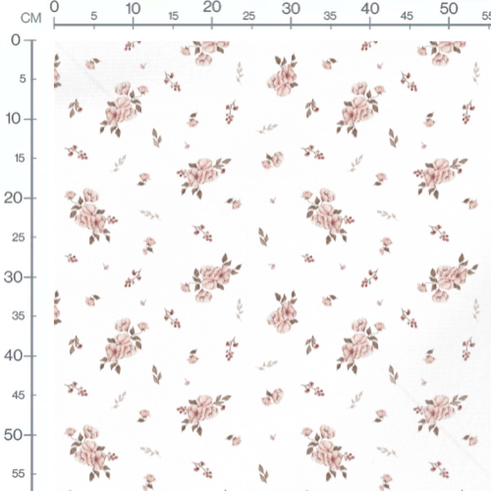 Tissu - Fleurs roses et baies rouges 2 2