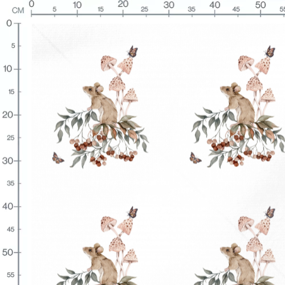 Tissu - Souris et champignons aquarelle