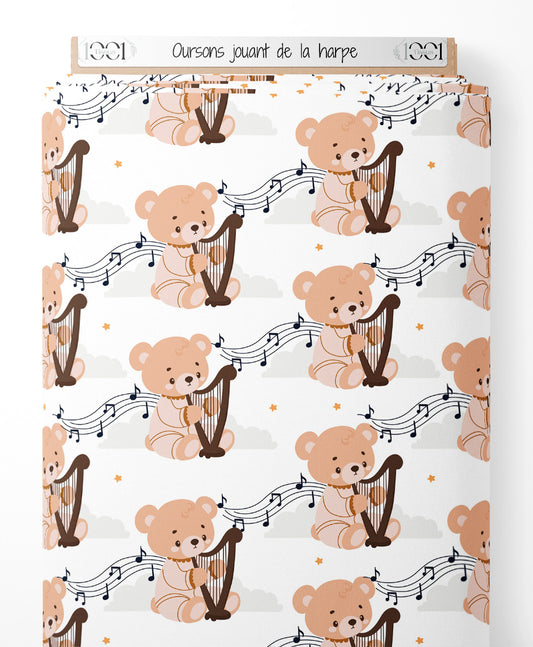 Tissu - Oursons jouant de la harpe