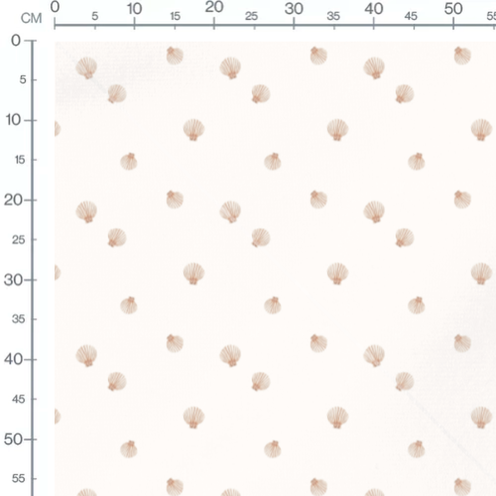 Tissu - Coquillages beige sur blanc